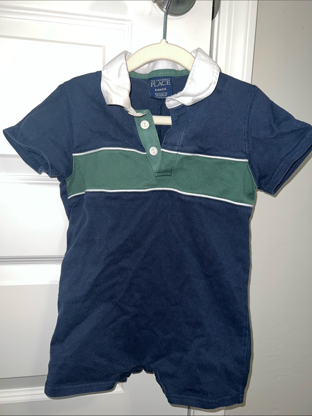VINTAGE Y2K The Children's Place Navy and Green Polo Romper with White Collar